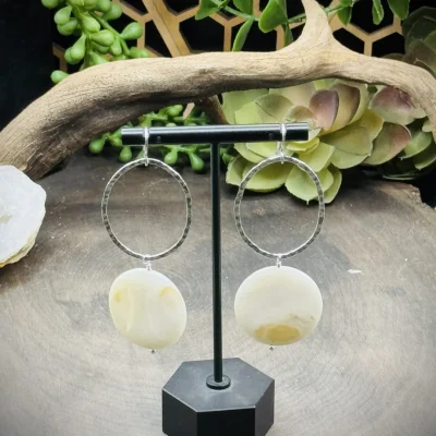 Daring Fine Silver Oval Hoops with Natural Shell