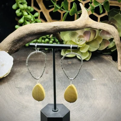 Daring Fine Silver Teardrop Hoops with Wild Horse Jasper