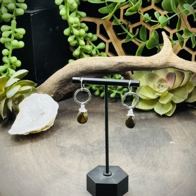 Dainty Hoops with Tigers Eye Teardrops