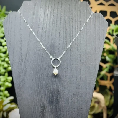 Small Fine Silver Round with Freshwater Pearl