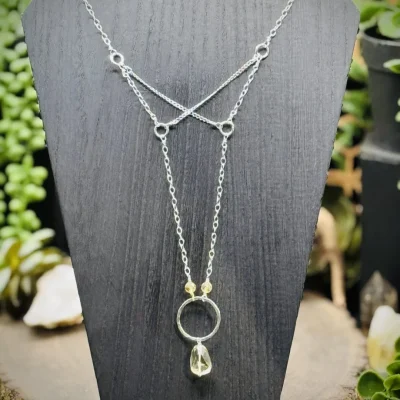 Five Elegant Hoop Necklace with Criss Cross Chain & Citrine Beads