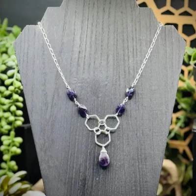 Three Honeycomb Necklace with Amethyst