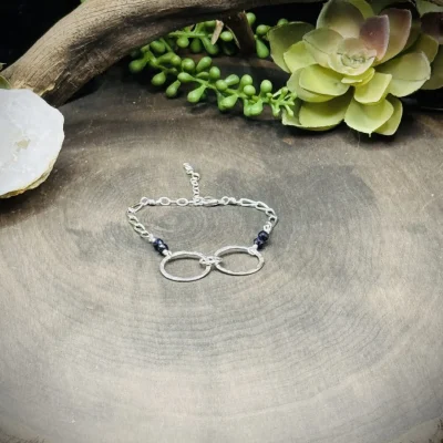 Fine Silver & Sterling Silver Paperclip Chain Bracelet with Blue Goldstone Beads