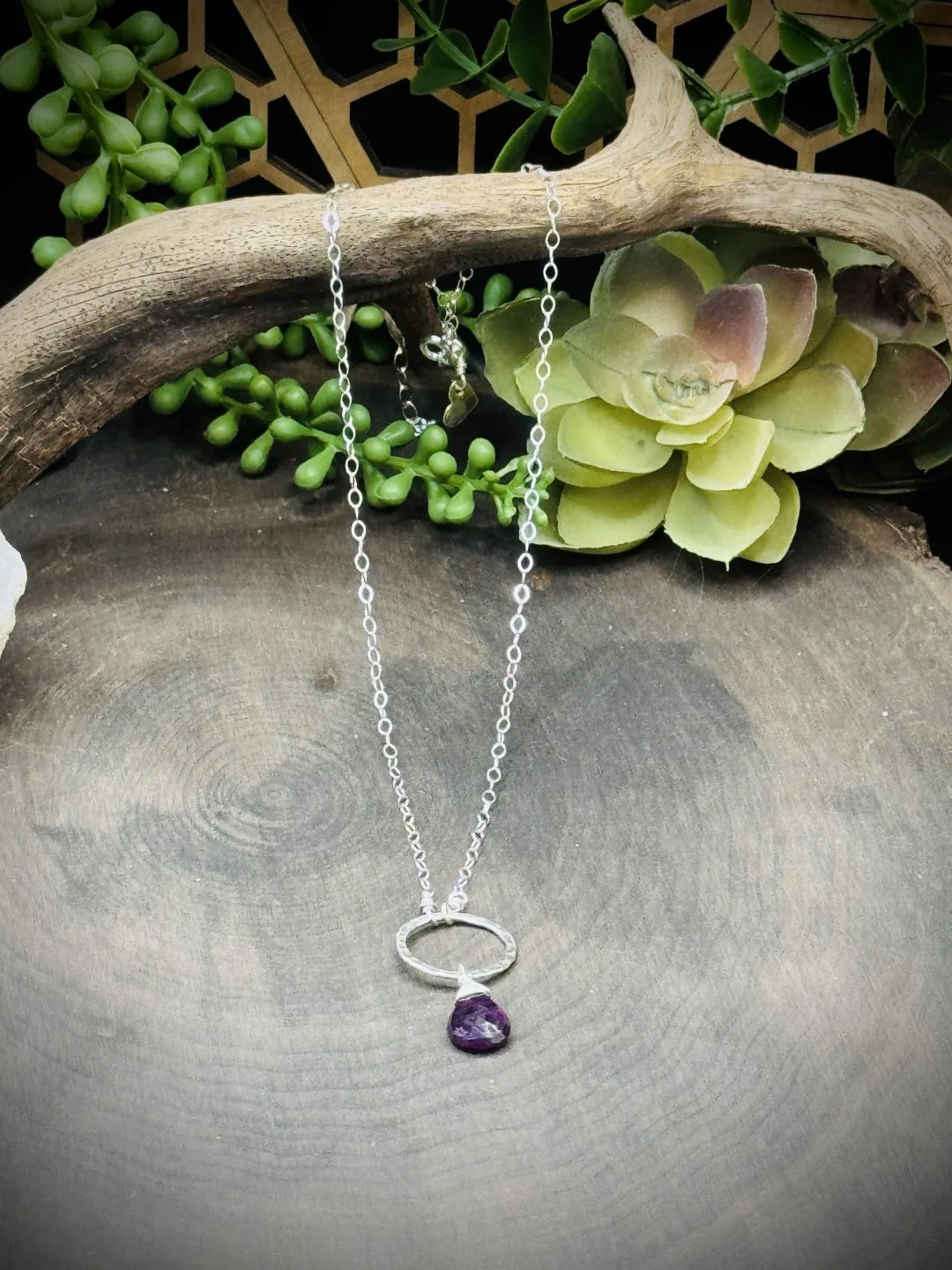 Small Fine Silver Round with Ruby Teardrop - Image 2