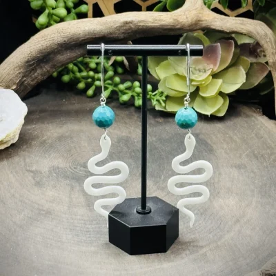Marquise Earrings with Turquoise & 3D Printed Snakes