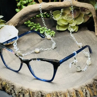 Gemstone Eyeglass Chain with Large Grey Moonstone Beads