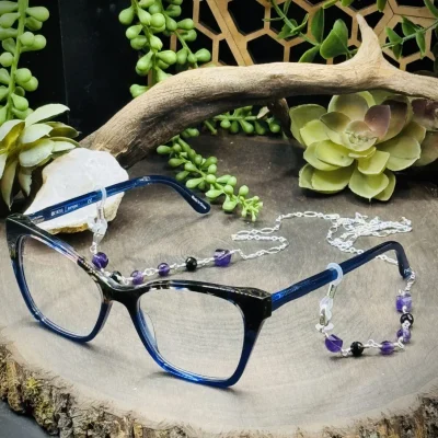 Gemstone Eyeglass Chain with Amethyst & Onyx