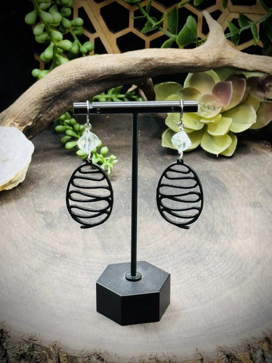 Earrings with Fluorite & 3D Printed Oval