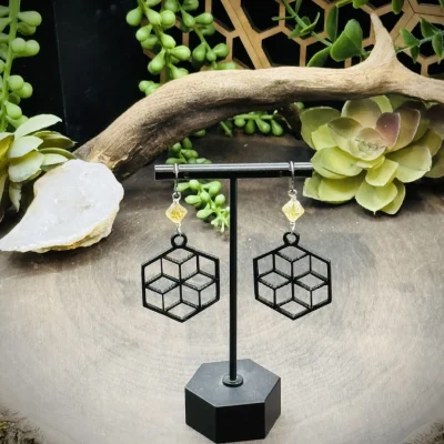 Earrings with Citrine & 3D Printed Honeycombs