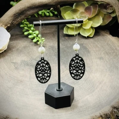 Marquise Earrings with Labradorite & 3D Printed Oval Mandalas