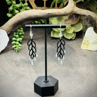 Threader Earrings with Labradorite & 3D Printed Leaves