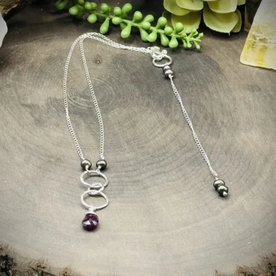 Reversible Necklace with a Teardrop Ruby and Freshwater Pearls