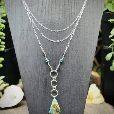 Three Way Reversible Necklace with Turquoise & Smoky Quartz