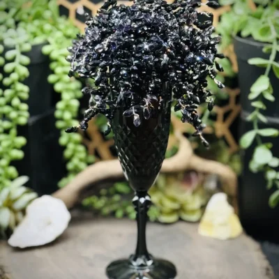 Large Beaded Plant Sun catcher in Black Champagne Flute