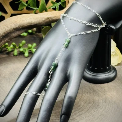Hand Chain with Triple Bracelets & Jade Beads