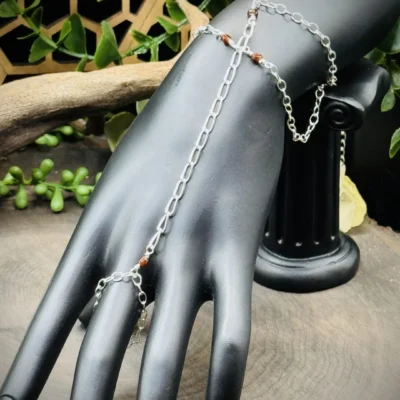 Hand Chain with Double Bracelets & Hessonite Garnet Beads