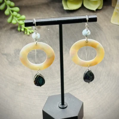 Threader Earrings with Larimar, Mother of Pearl & Abalone