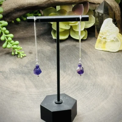 Threader Earrings with Amethyst Beads