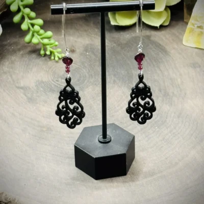 Marquise Earrings with Garnets & 3D Printed Filigree