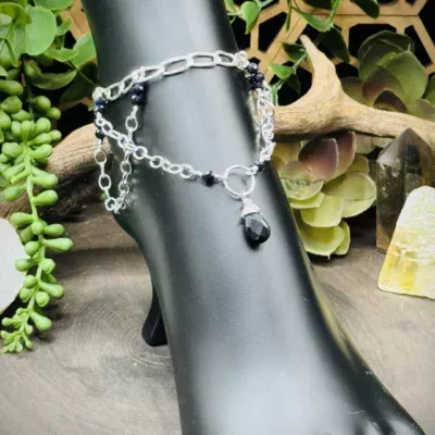Foot Chain with Multiple Chains & Blue Gold Stone & Onyx Beads