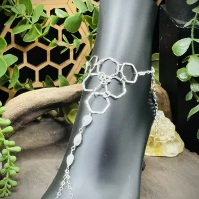 Foot Chain with Honeycomb Fine Silver & Moonstone Beads