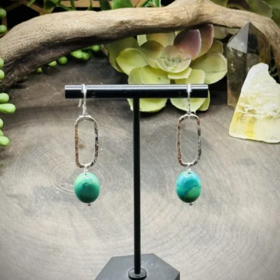 Dainty Rectangle Hoops with Oval Turquoise Beads
