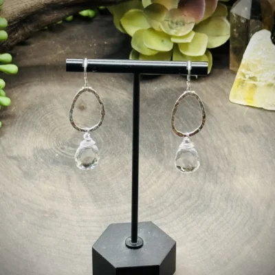 Dainty Teardrop Hoops with Clear Quartz Crystals Teardrops