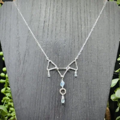 Six Elegant Hoop Necklace with Aquamarine Beads