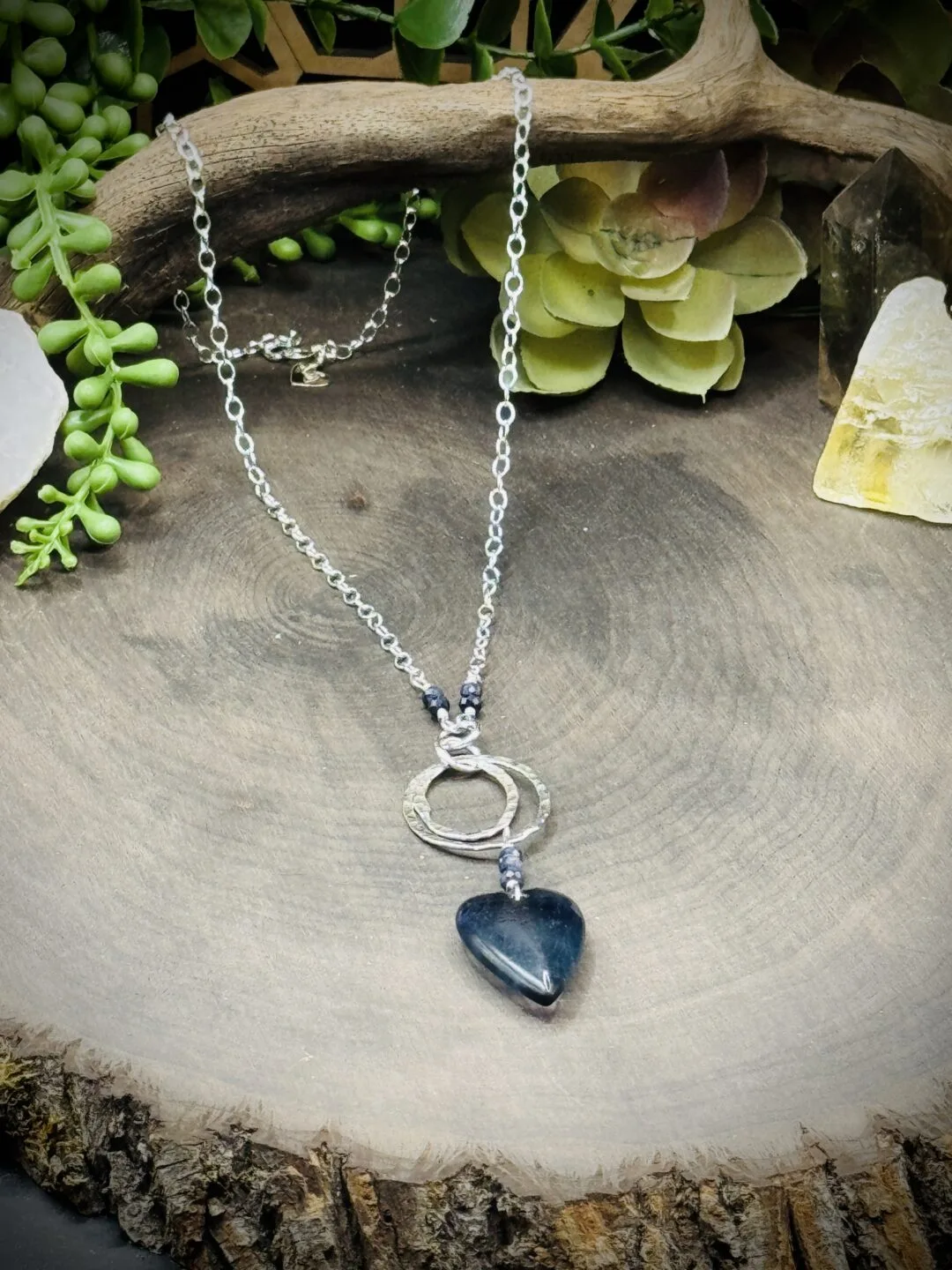 Four Elegant Hoop Necklace with a Fluorite Heart & Sapphires Beads - Image 2