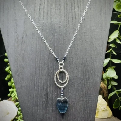 Four Elegant Hoop Necklace with a Fluorite Heart & Sapphires Beads
