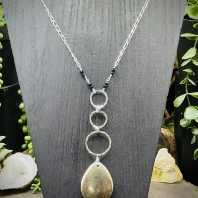 Six Elegant Hoop Necklace with Pyrite Teardrop & Blue Goldstone Beads