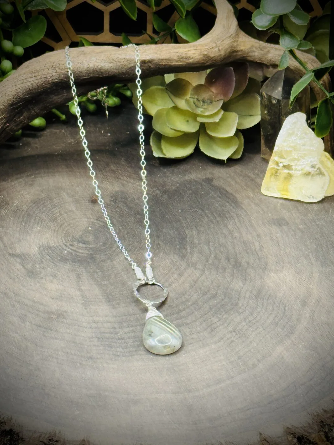 Small Teardrop Fine Silver Round with Labradorite Teardrop & Moonstones Beads - Image 2
