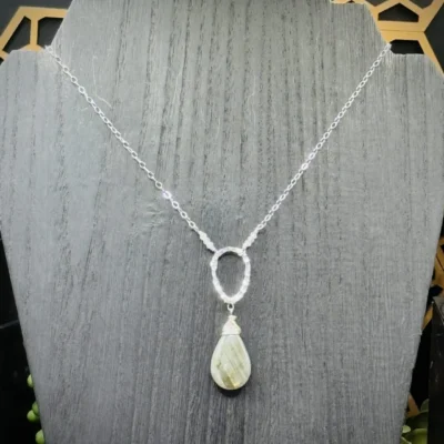 Small Teardrop Fine Silver Round with Labradorite Teardrop & Moonstones Beads