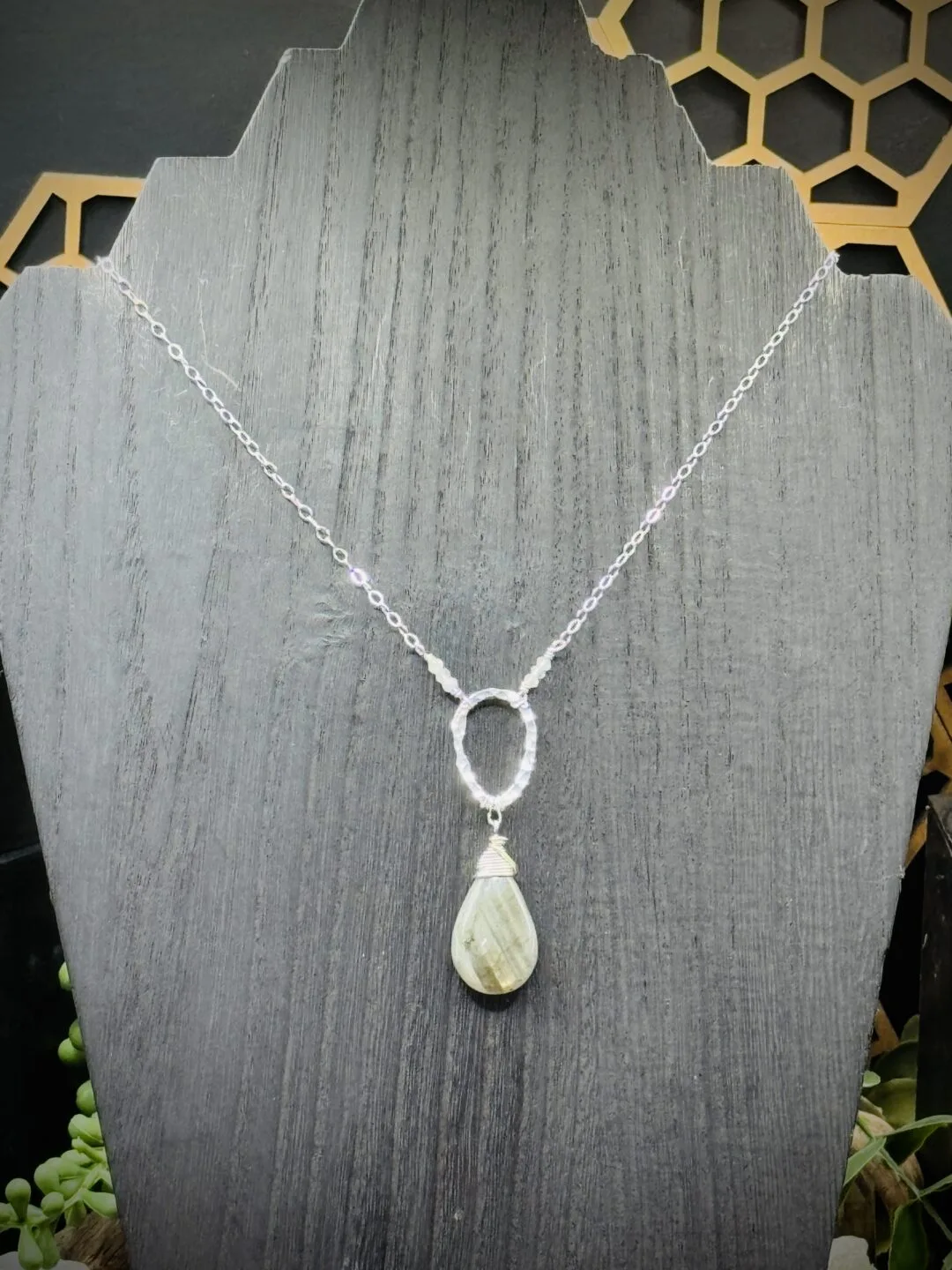 Small Teardrop Fine Silver Round with Labradorite Teardrop & Moonstones Beads