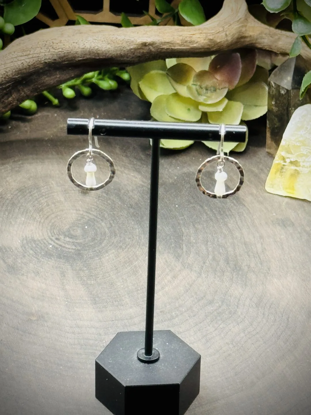 Dainty Hoops with Mother of Pearl Mushrooms