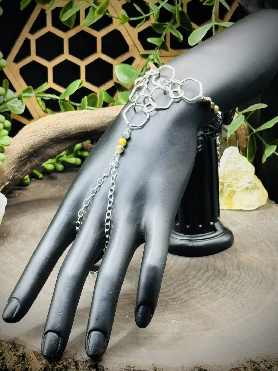 Hand Chain Bracelet with Multi-Colored Tigers Eye