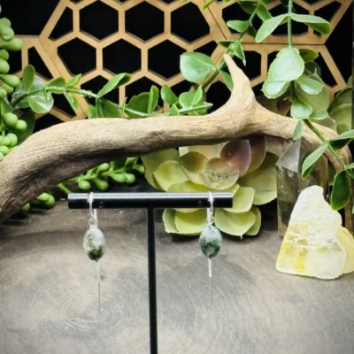 Threader Earrings with Moss Agate Beads