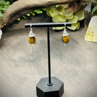 Threader Earrings with Teardrop Tigers Eye
