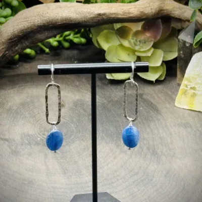 Dainty Rectangle Hoops with Kyanite