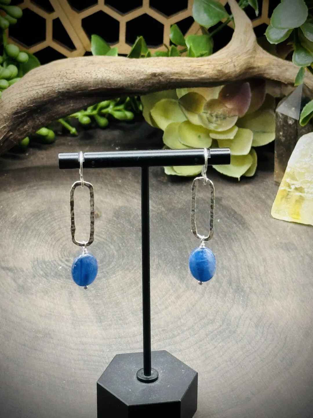 Dainty Rectangle Hoops with Kyanite