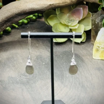 Marquise Ear Wires with Grey Moonstone Teardrops