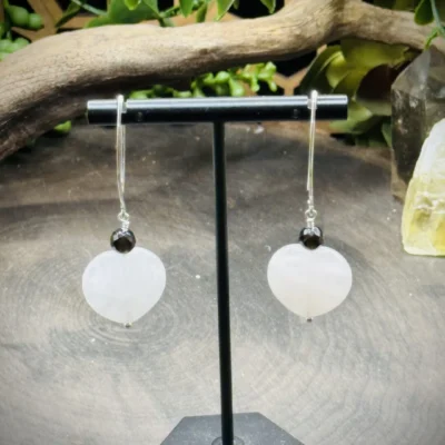 Marquise Ear Wires with Smoky Quartz & Rose Quartz Hearts
