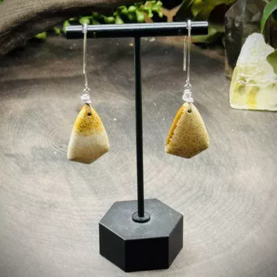 Marquise Ear Wires with Picture Jasper