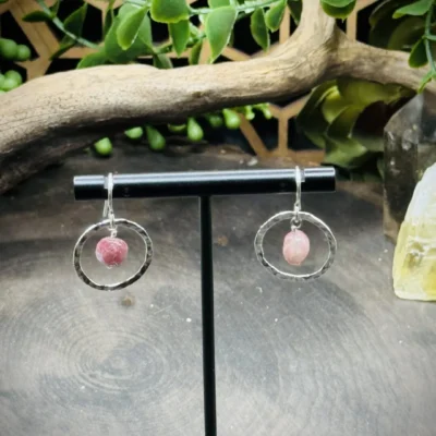 Dainty Hoops with Pink Tourmaline