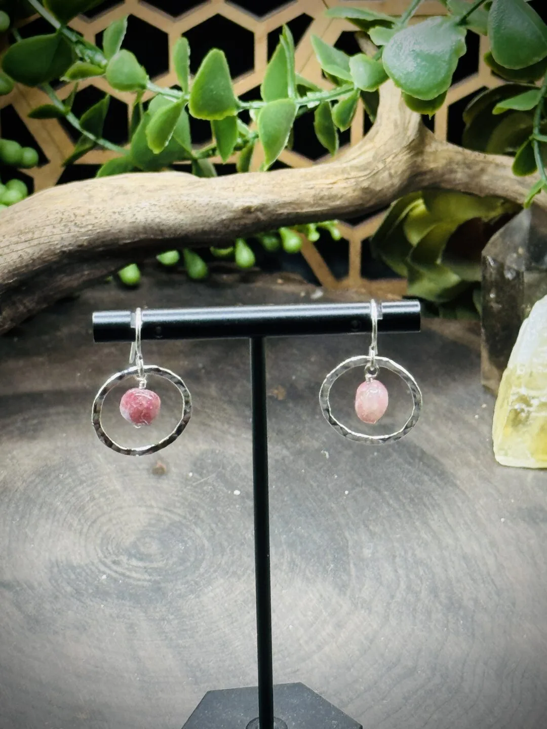 Dainty Hoops with Pink Tourmaline