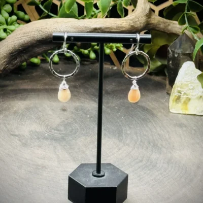 Dainty Hoops with Teardrop Peach Moonstones