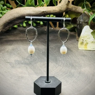 Dainty Teardrop Hoops with Freshwater Pearls & Aquamarine