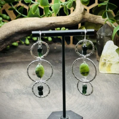 Three Geometric Round Earrings with Jade Beads