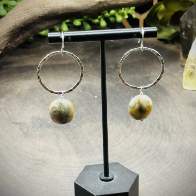 Daring Fine Silver Hoops with Moss Agate Beads
