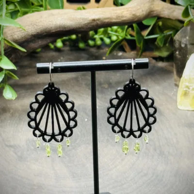 Earrings with Peridot & 3D Printed Teardrop Mandala